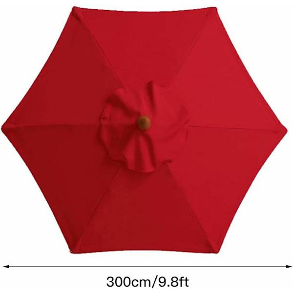 10ft Parasollersättningsskydd, 6 ribbor, blekningsresistent uteplats, utomhus, däck, marknadsbordsparasoll, gräsmatta, pool - Röd - A4-storlek