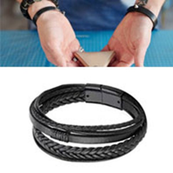 PU Läder Flätat Armband Herr Svart Enkelt Fashionabla Alloy Spänne Vävt Armband Smycken Tillbehör