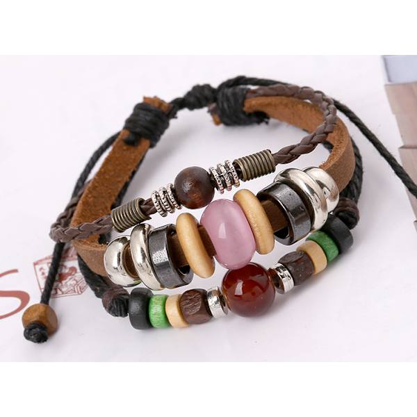 Fashionabla unisex PU-armband Multi Layer Design Justerbar längd armring Delikat smycken