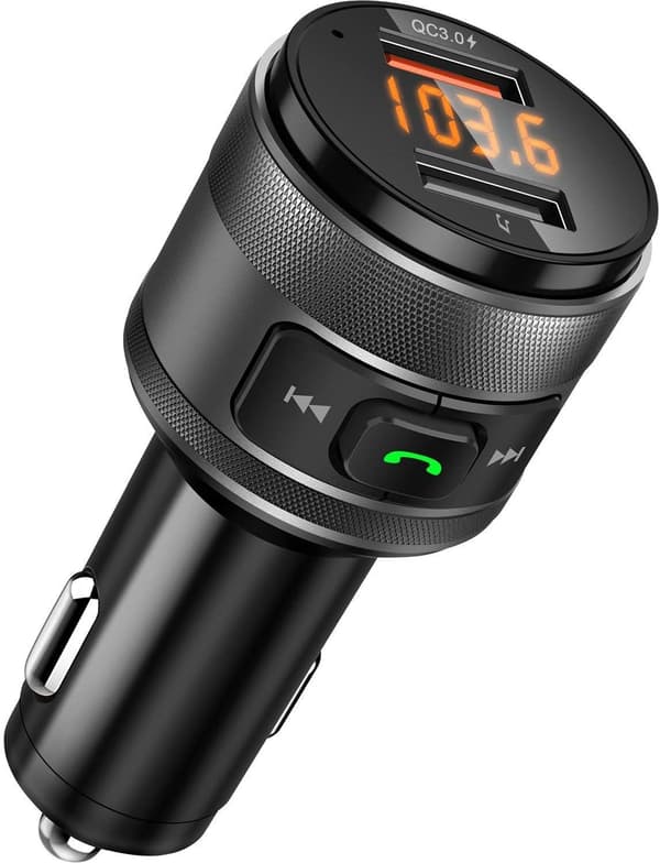 Bluetooth FM-transmitteradapter, QC3.0 USB-biloplader Trådløs håndfri radioadapter Dobbelt USB-stik & oplader med LED-display til iOS og Android