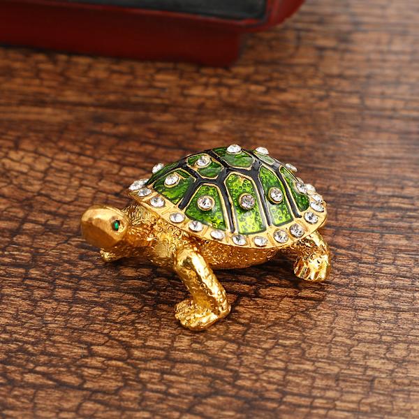 Grøn Skildpadde Smykke Æske Med Hængsler, Krystalbesat Skildpadde Dyrefigurer Samleobjekt, Skildpaddeelsker Gave