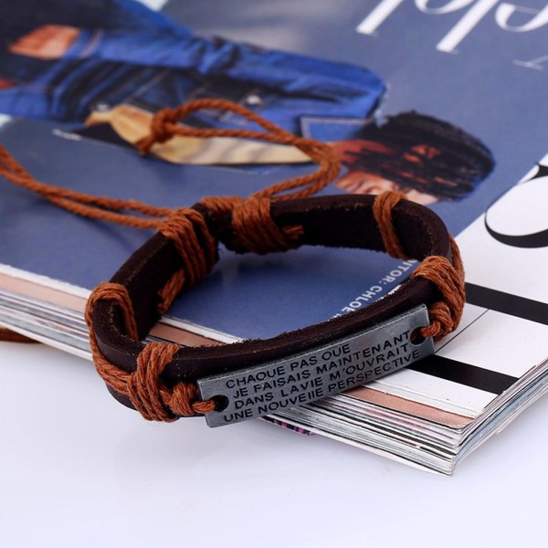 Snyggt SteamPunk-stil läderarmband vävt rep Kohud justerbart armband