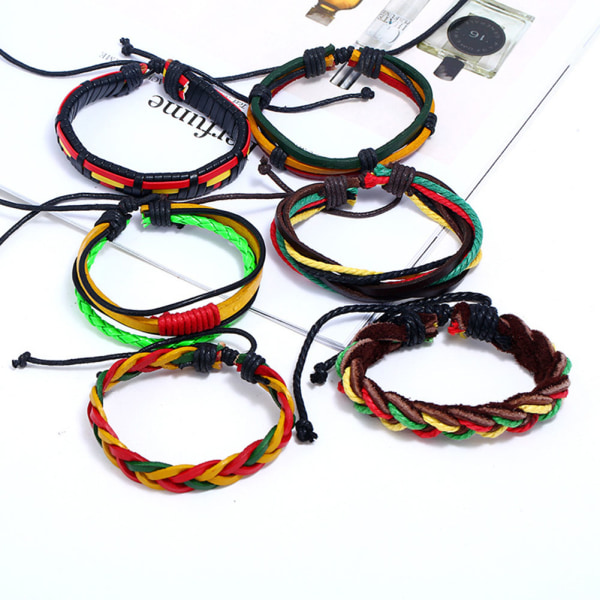 6st färgglada vävda multi Handgjorda läderjusterbart DIY-armband Nyckelord