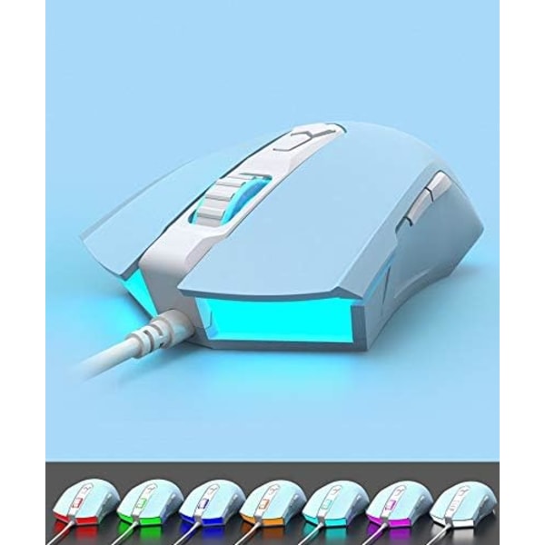 AJ52 Watcher RGB Gaming Mouse, Programmerbar 6 knappar, Ergonomisk LED-bakgrundsbelyst USB Gamer-mös Dator Bärbar PC, för Windows Mac OS Linux, Blå