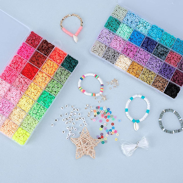 Black Friday 8100 st Clay Beads Armbandssats, 92 Färger DIY Platta Polymer Vänbands Smycken Tillverkning Elastisk Snöre Julgåvor För Flickor,ki