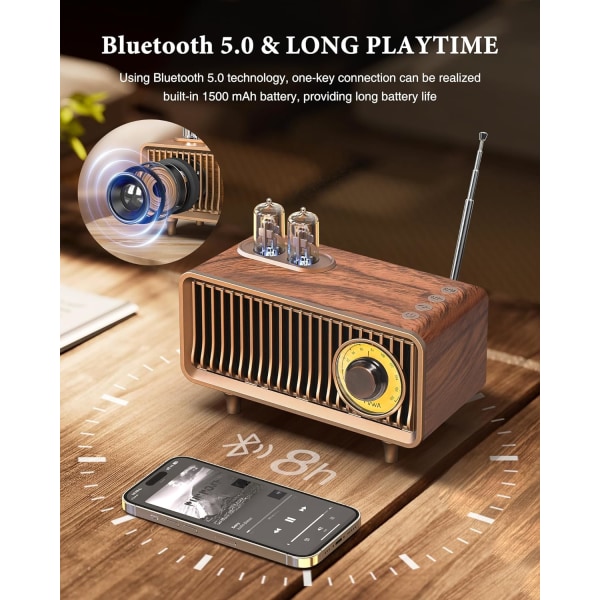 Vintage Bluetooth-kaiutin, Vintage-radio, Basso, Bluetooth 5.1 -langaton yhteys, kotitoimistoon, ulkojuhliin, kannettava kaiutin, iPhoneen, Andro