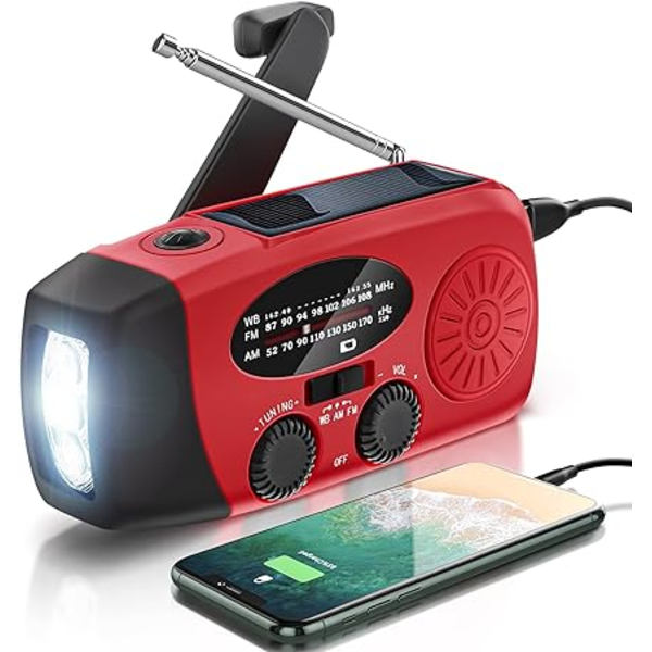 Bärbar Solar Radio Nödradio Väder 2000mAh Handvev Radio med AM FM NOAA Dynamo Radio IPX3 Telefon Laddning med LED Ficklampa SOS Alarm U