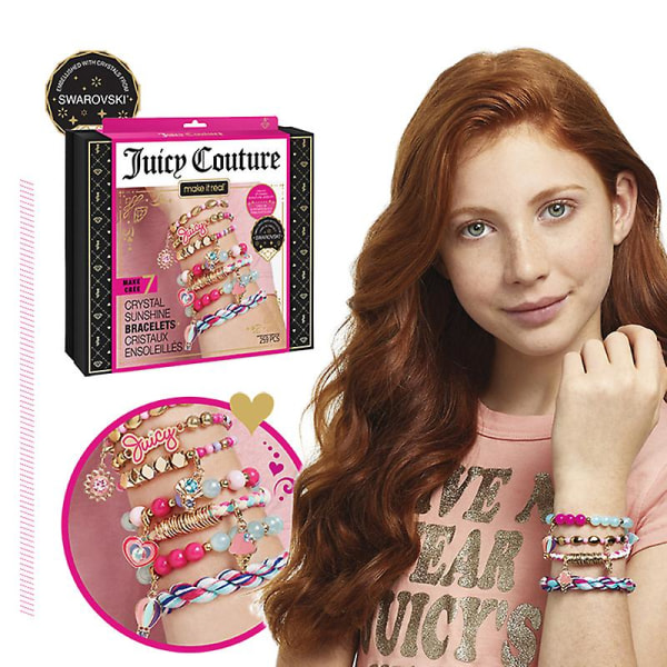 Julklappar gör det äkta rosa och ädla armband - Gör det själv charm armbandstillverkningssats med pärlor - presenter till flickor,barn,kvinna