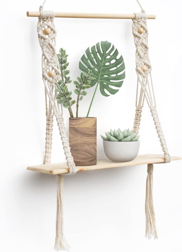 Macramé Trä Vägghylla Manuell Vävd Sovrum Vardagsrum WC Hänghylla Rep