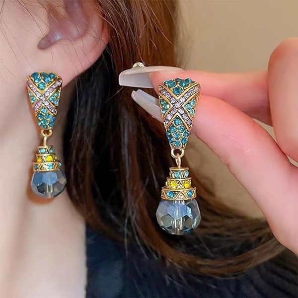 Kristall hänge örhängen, kristallkula örhängen med zirkonia, blå hänge örhängen, allergivänliga örhängen för kvinnor och flickor, örhängen smycken
