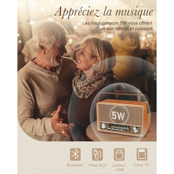 J-120 Vintage-radio, AM/FM/SW Kannettava Radio 1800mAh Latautuvalla Akulla tai AC-Virtalähteellä, Bluetooth-radio, Vintage Retro Radio Tukee USB/