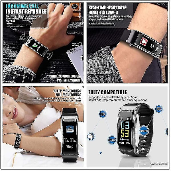 2 i 1 Smart Armband Bluetooth Headset Vattentät Watch Trådlös hörlur Y1, vuxen, svart