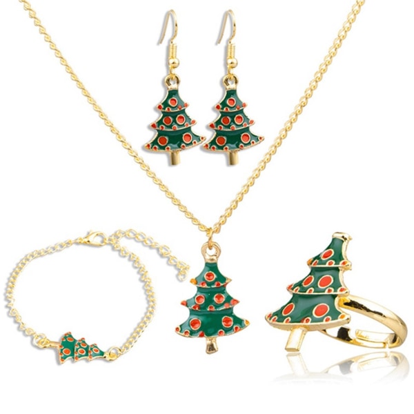 Fashionabla halsband set julgran hänge öron droppe ring armband smycken set
