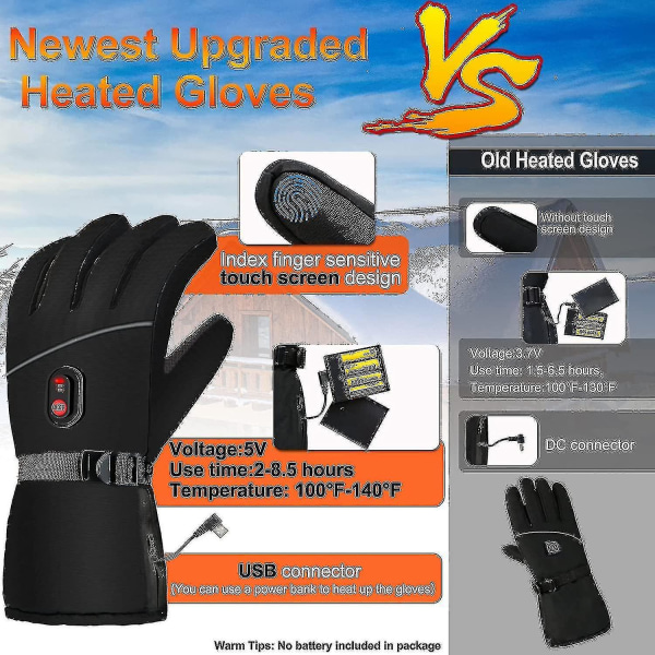 Uppvärmda handskar Uppladdningsbart elektriskt batteri Värmehandskar Pekskärmsuppvärmda handskar, vuxen, unisex