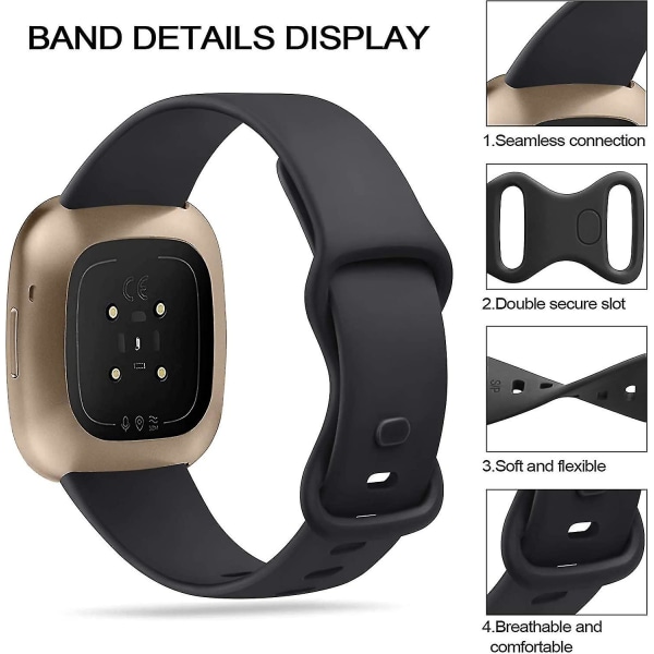 [3-pack] Rem kompatibel för Fitbit Versa 3-rem / Fitbit Sense-rem, mjuk silikonrem för Fitbit Versa 3 / Fitbit Sense Smart Watch