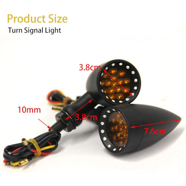 LED Motorcykel Blinklys Motorcykel Blinklys Aluminium Kugle Mini Blinker Blinklys Baglygter 10mm Retro Lampe Vandtæt Universal 12V til Crui