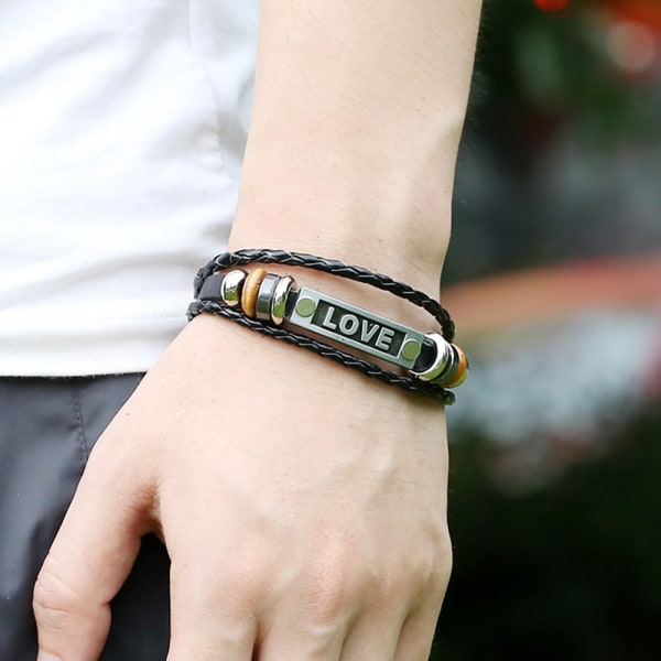 Snygga män Kvinna Handgjorda Kohud Legering Hänge Pärlor Spänne Retro Armband Smycken Tillbehör