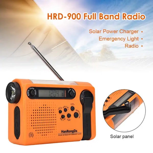 Nödradio, bärbar solvindsradio med väder/AM/FM-radio med SOS-larm, batteridriven, inbyggd 2500mah powerbank, ficklampa och läslampa f