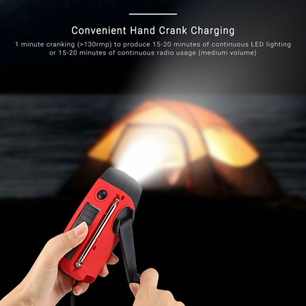 Dynamo Radio, BR-Vie 2000mAh AM/FM/NOAA Solcellsvev Hand Crank Radio, Bärbar Nödradio Ficklampa Mobiltelefonladdare, SOS för Utomhus Nödläge