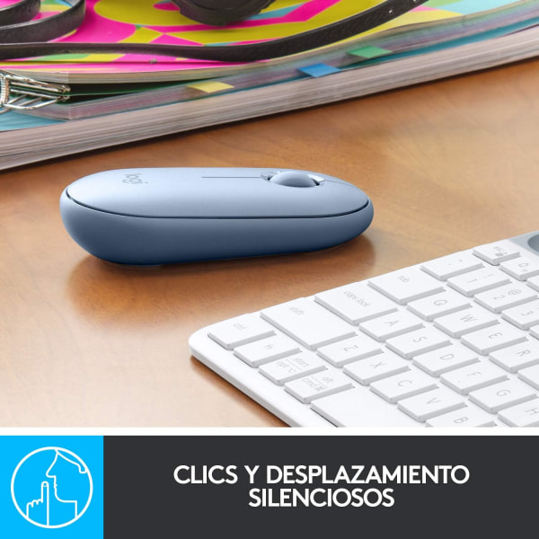 Logitech Pebble Mouse M350s, snygg trådlös Bluetooth mus, lätt, lätt att byta, kompatibel med Windows, macOS, iPadOS, Android och Chro