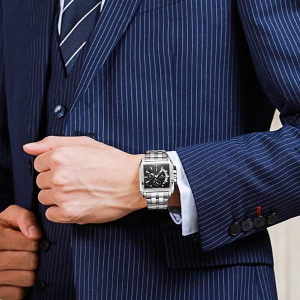Män Man Analog Watch Fyrkantig Legering Case Quartz Armbandsur Svart Urtavla