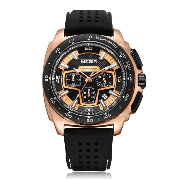 Fashionabla watch i legering med silikonrem Analog Quartz Armbandsur (roséguld + svart)