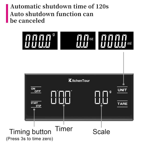 Kaffevåg med timer - Hög precision digital multifunktionsvåg 3kg/0,1g - Reverse Drip - Espressovåg med ljus LCD-display () - Svart