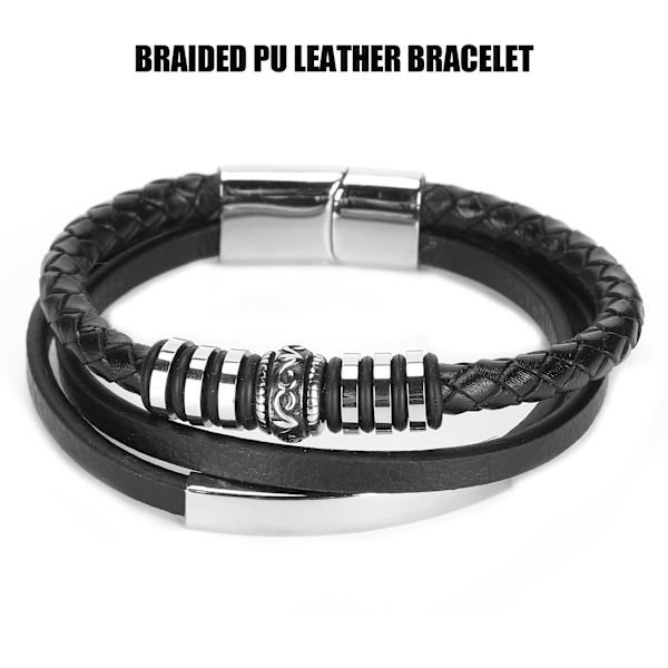 Herr PU-läder svart rostfritt stål handledsband manschett armband armband magnetlås