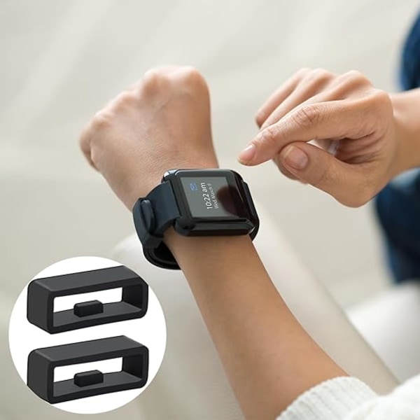 22mm Silikonarmbandsslinga, 6-pack Universal Smartwatch-remsspärrringar Svarta Gummibandhållare Ersättningsdelar Armband