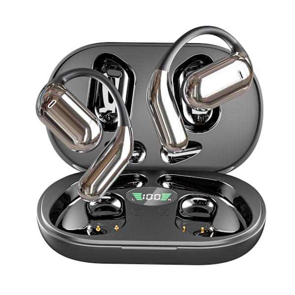Open Ear Bluetooth hörlurar, trådlösa hörsnäckor Inbyggd mikrofon med öronkrokar 50H Playtime Ear Buds LED Display Case, Vattentät design för Ru