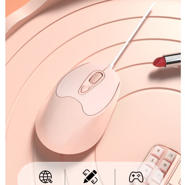 USB mus, trådbunden mus, Silent Button-mus, Rosa