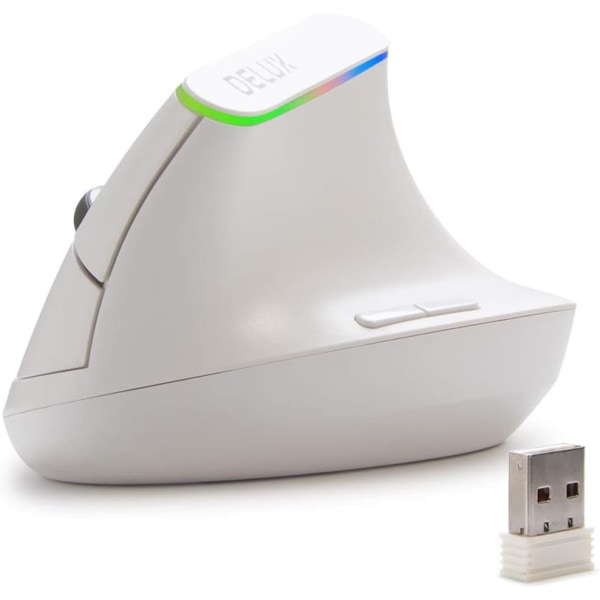 Trådlös ergonomisk mus, tyst vertikal mus med USB mottagare, 6 knappar och 1600 DPI, 57 graders Ergo-design för att minska trycket i handen och handleden (M6