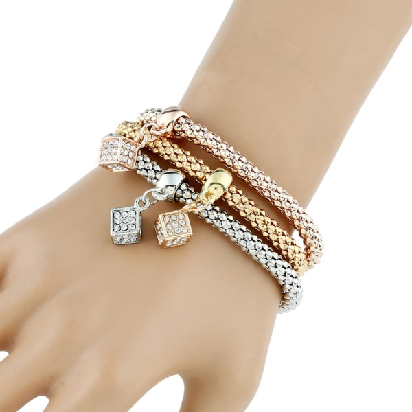 3st snygga kvinnor fyrkantiga strass hänge legering armband smycken tillbehör