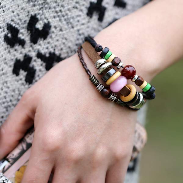 Fashionabla unisex PU-armband Multi Layer Design Justerbar längd armring Delikat smycken