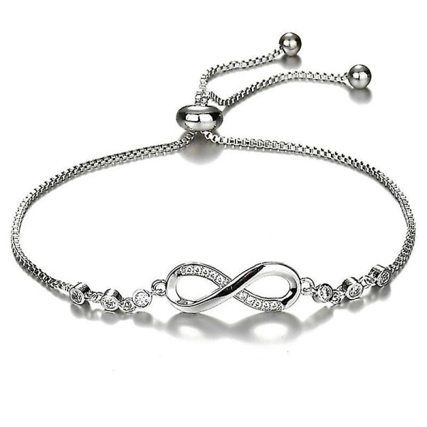 Double Heart 925 Sterling Silver Armband Cubic Zirconia Paved Justerbara Infinity Armband För Jubileumspresent, vuxen, silver