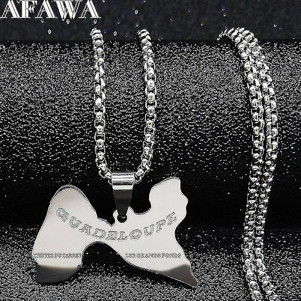 Frankrike Guadeloupe Halsband i rostfritt stål Hängen Män Smycken Silverfärgad Kedja Halsband Smycken Colgante Hombre N1045s02,vuxen,hane