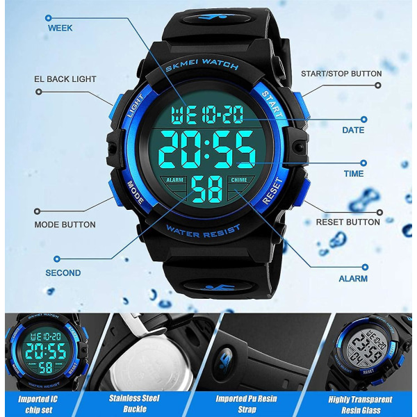 Barn Digital Sportklocka för Pojkar Flickor, Pojke Vattentät Casual Elektronisk Analog Kvarts 7 Färgglada Led Klockor,barn,unisex