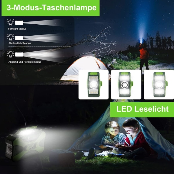 2022 Solcellsradio Nödradio med vev, 10000mAh Bärbar Vevradio FM/AM/NOAA Dynamo Radio med 3 lägen Ficklampa, Läslampa, SOS-larm, W