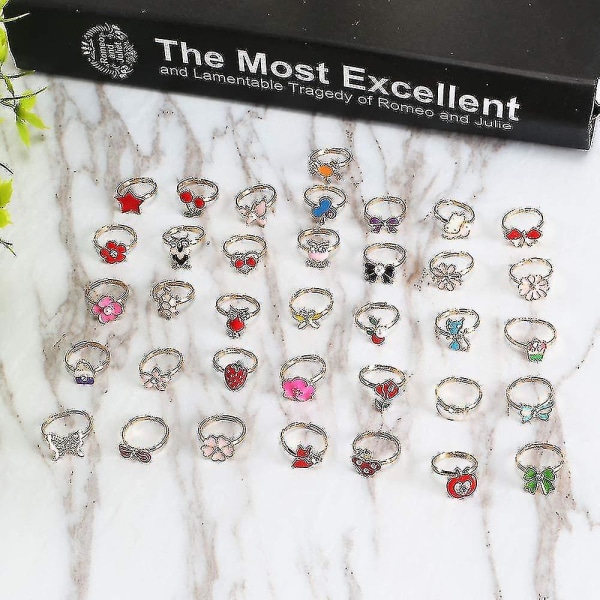 36st justerbara ringar set för flickor prinsess smycken fingerringar för barn födelsedagsfest med hjärtform box -ayane,barn,kvinna