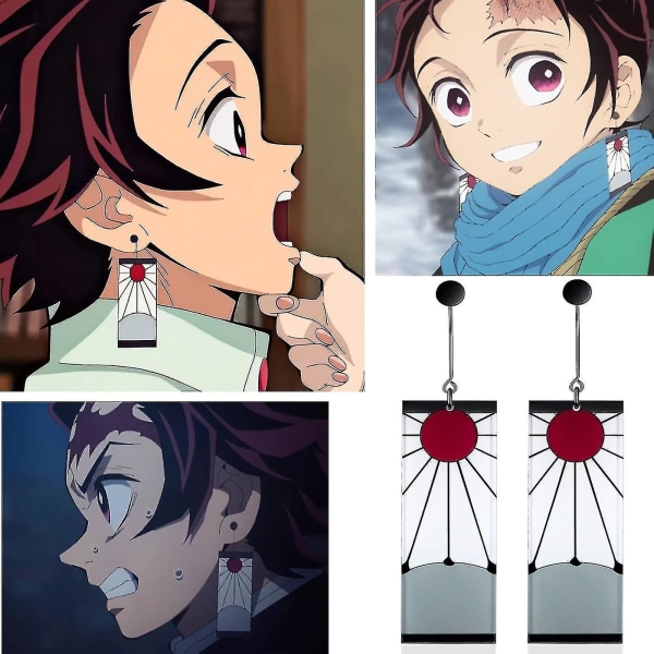 925 Sterling Silver Tanjiro Örhängen, anime Demon Slayer Cosplay Tanjiro Svarta Örhängen Örhänge Kimetsu No Yaiba Hanafuda Halloween För Män Kvinnor