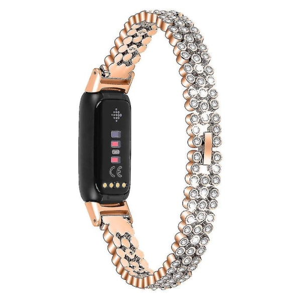 Lämplig för Fitbit Luxe rostfritt stål Diamondencrusted watch New Bead Diamondencrusted Metal Watch Band Rose Gold 1y, vuxen, unisex