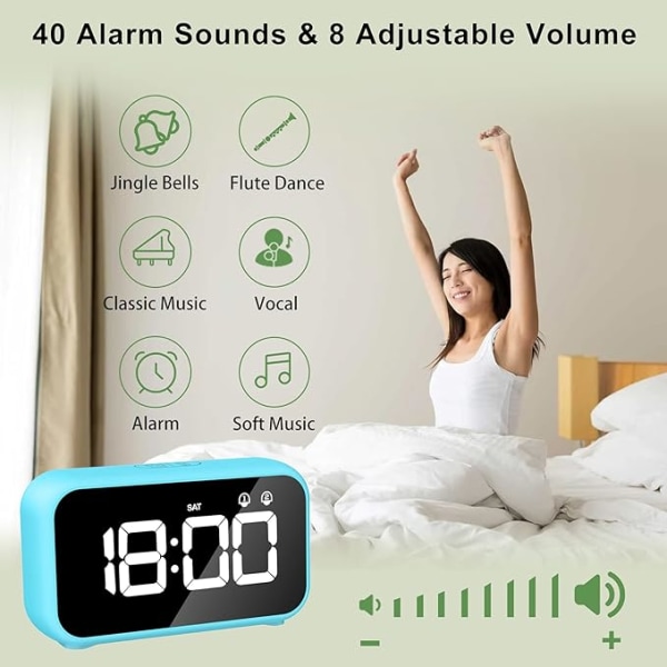 LED digital väckarklocka med snooze-funktion, 2 larm, 12 24H USB uppladdningsbar spegelyta för kontor i sovrummet