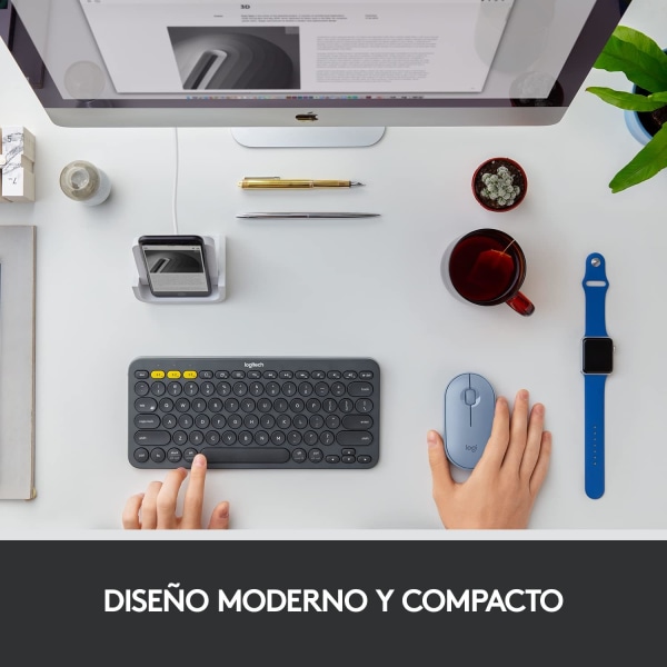Logitech Pebble Mouse M350s, snygg trådlös Bluetooth mus, lätt, lätt att byta, kompatibel med Windows, macOS, iPadOS, Android och Chro