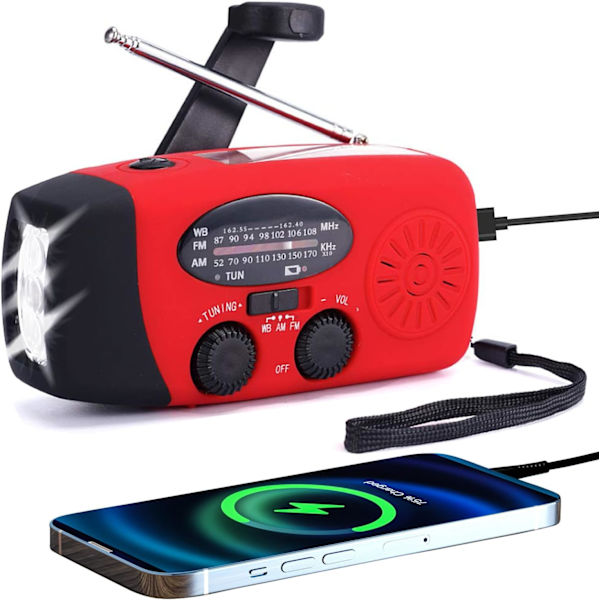 FM/AM/NOAA-sääradio, käsikäyttöinen, aurinkokäyttöinen, mini, hätätilanteisiin tarkoitettu selviytymisradio, jossa on 3 superkirkasta LED-taskulamppua ja 2000 mAh:n akku