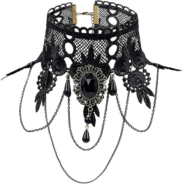 Elegant Vintage Princess Black Lace Gothic Statement Halsband Armband, barn, hane