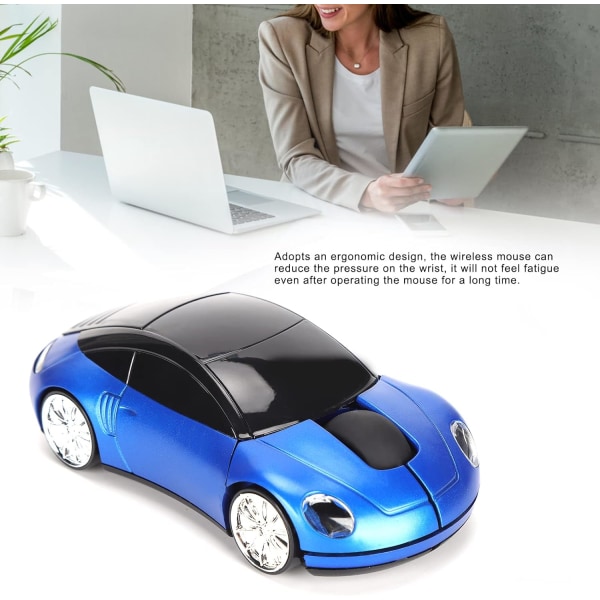 2,4G trådlös mus, söt bilmus med USB mottagare, 1600DPI optiska möss för PC-dator bärbar surfplatta, med LED-ljus (blått)