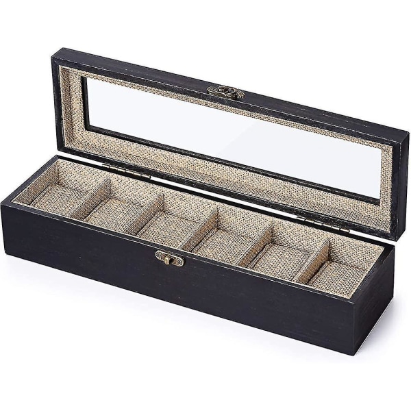 6-fack Watch Case Organizer Display med glaslock. Watch Smycken Display