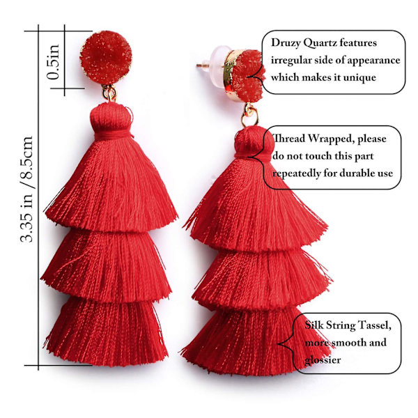 Layered Tassel Earrings Bohemian Layered Tassel Pendant Örhängen (röda),barn,kvinna