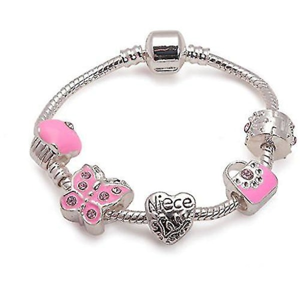 Systerdotter för barn 'pretty In Pink' Silverpläterad berlockpärlorarmband, barn, 18cm