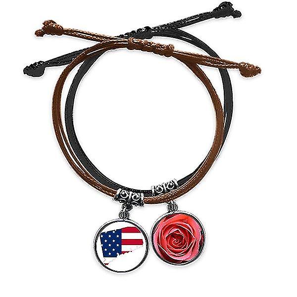 Connectic Usa Map Stars Tripes Flag Shape Armband Rep Hand Chain Läder Rose Armband,barn,hane